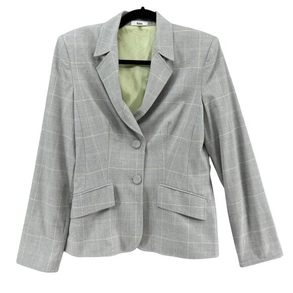 Reba Blazer Jacket Womens Light Grey Single Breasted 2 Button Window Pane Size 6 - Picture 1 of 13